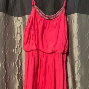 IZ Byer Hot pink beaded neckline dress